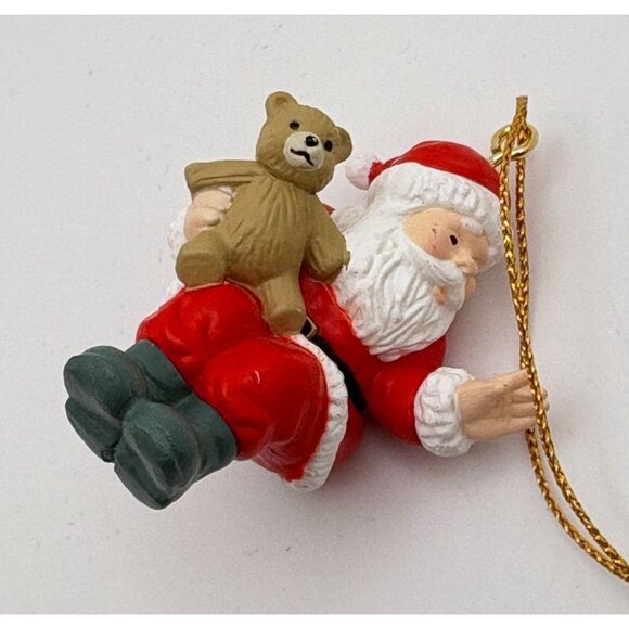 Vintage Sitting Santa Claus Christmas Tree Ornament Holding Teddy Bear - Picture 4 of 7